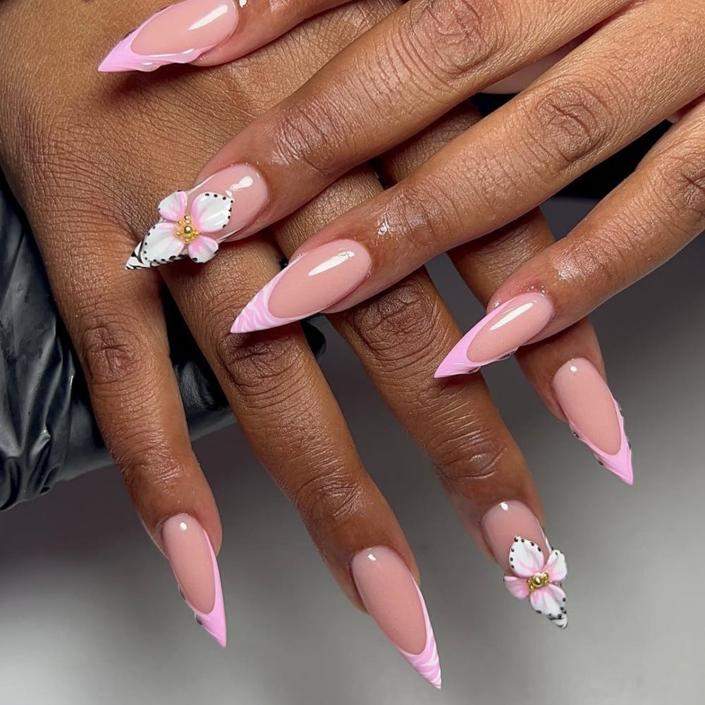 Pink French-style manicure fake nails