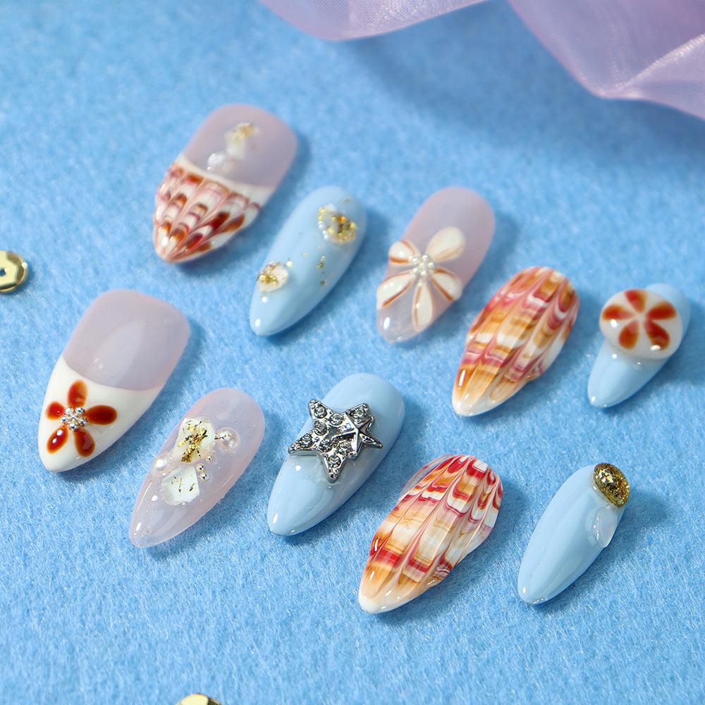 Blue shell summer style beach party wearable nail art