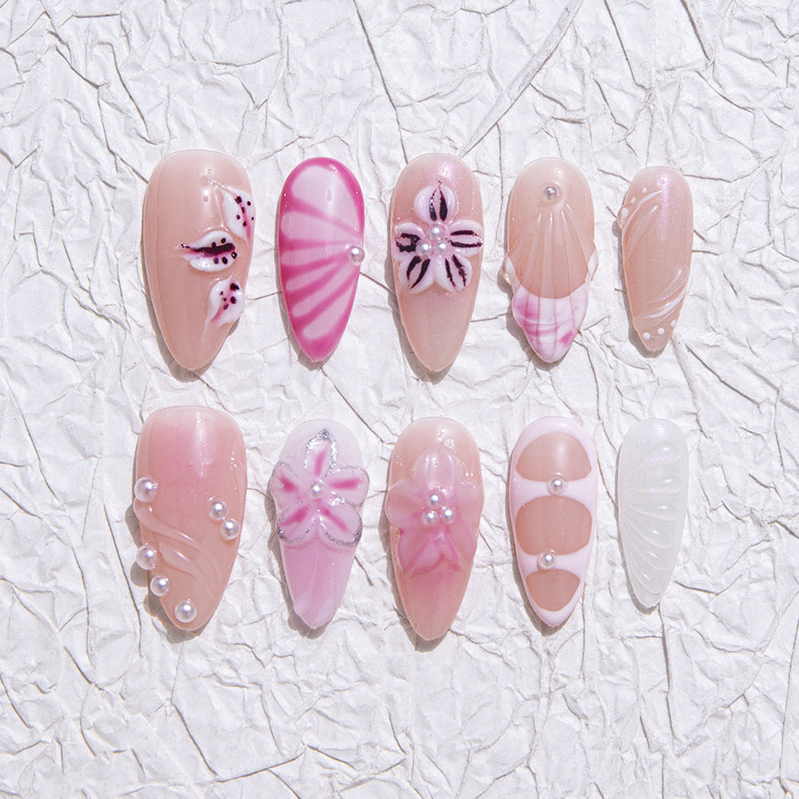 Pink - White Sweet Style Daily Wear False Nails