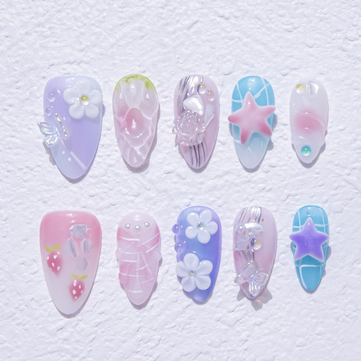Blue and sweet style party attire and wearable nail art