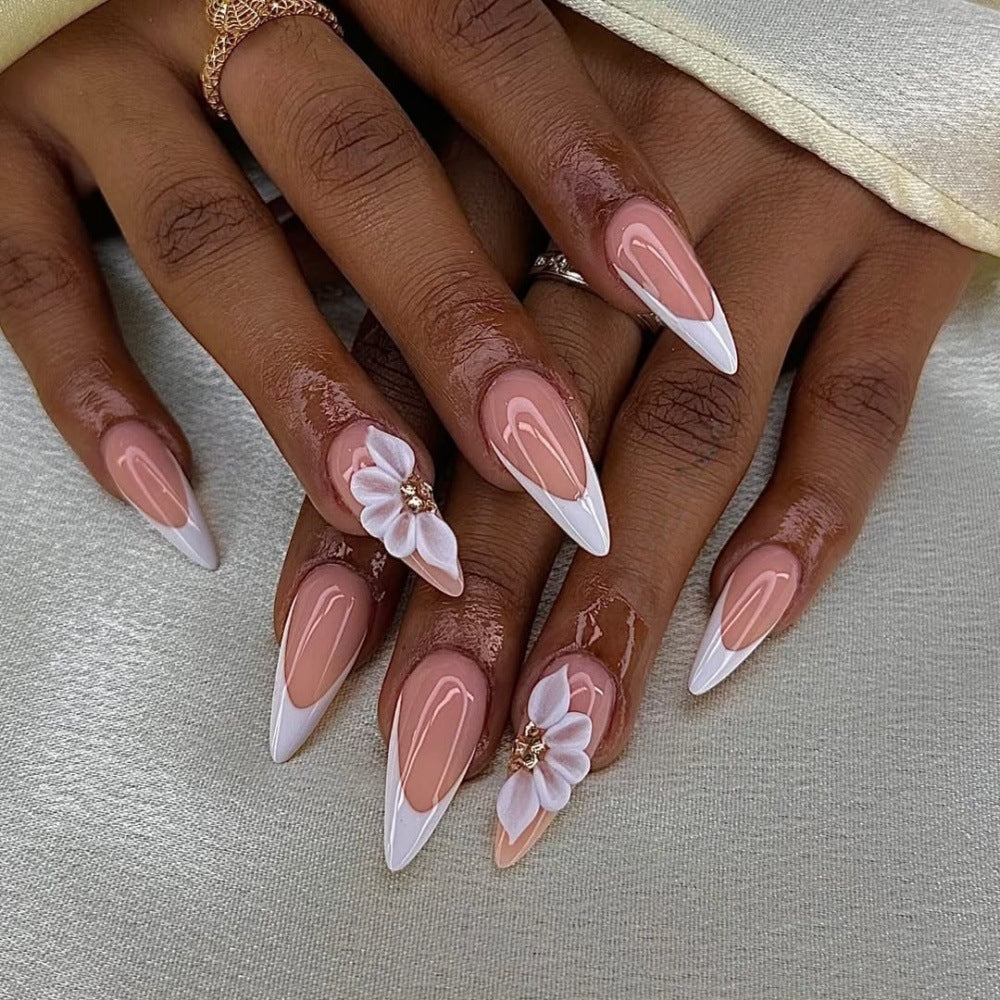 Nude & White Elegant French Style Wearable Nails for Daily & Special Occasions