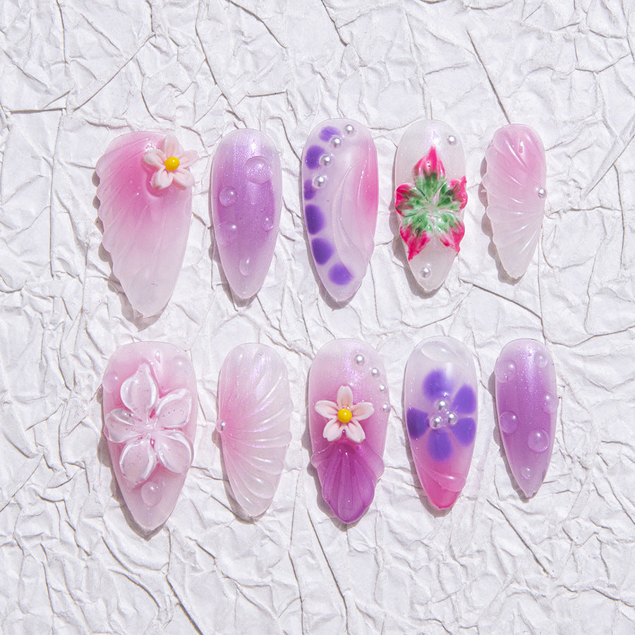 Pink Purple Sweet Style Daily Wear Press On Nails