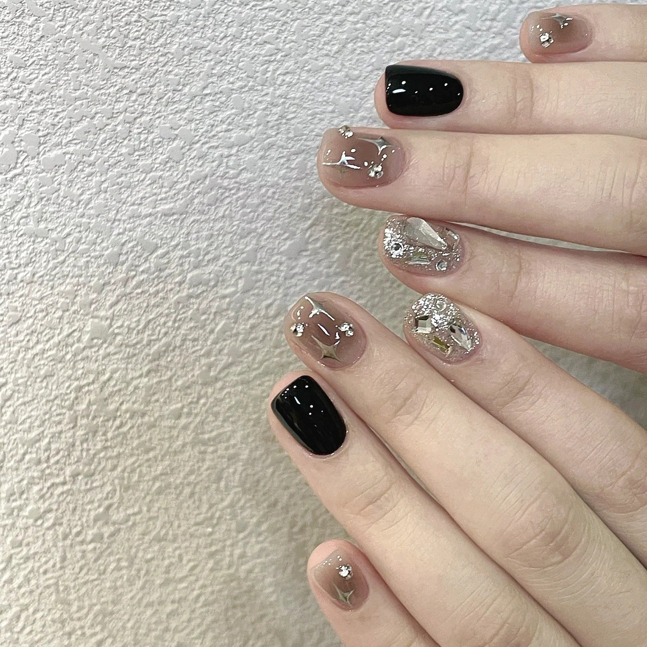 Black and Silver Sparkle Nightclub Wearable Nail Art