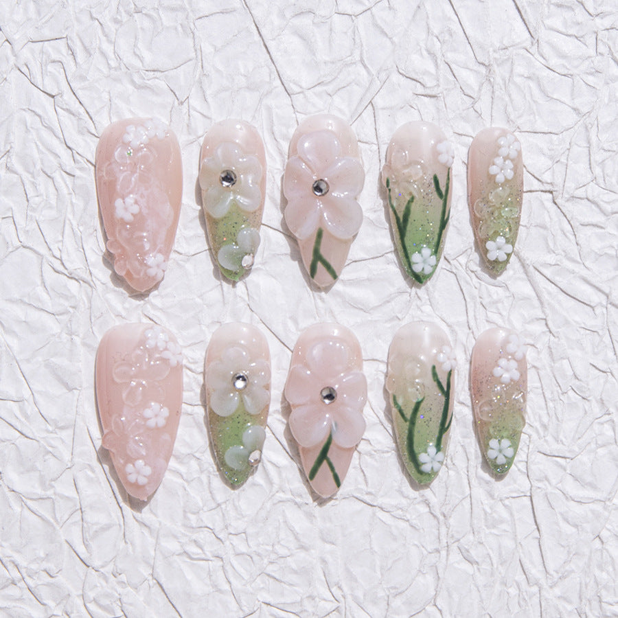 Pastel Green And Pink Sweet Style Daily Wear Fake Nails