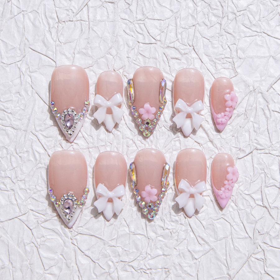 Pink and White Sweet Style Daily Wear Press - on Nails