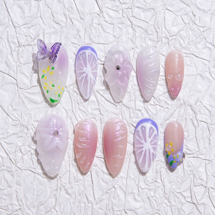 Pastel - Colored, Floral - Themed, Spring / Summer Wearable Nail Art with Butterfly and Lemon Accents