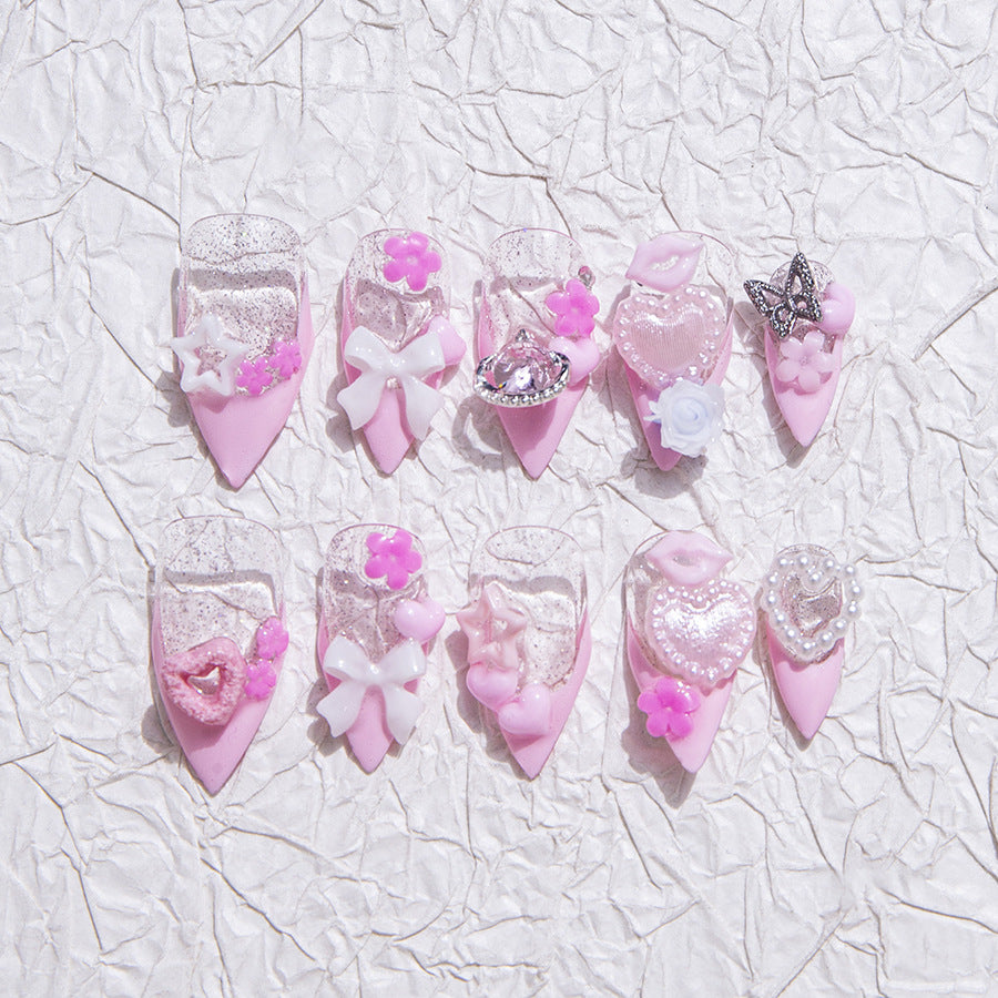 Pink Sweet Party Wearable Nail Art with Cute Decorations