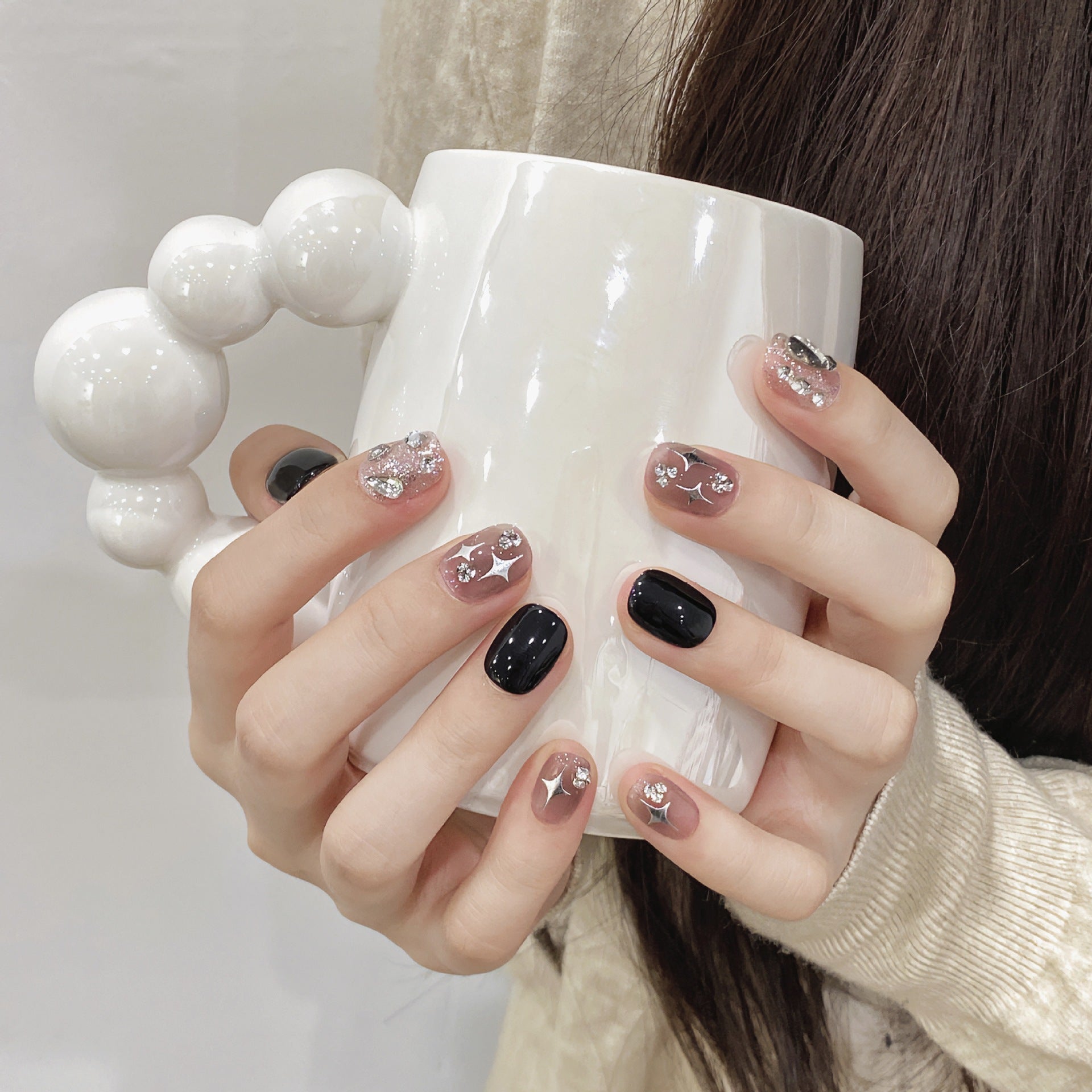 Black and Silver Elegant Night Out Wearable Nail Art