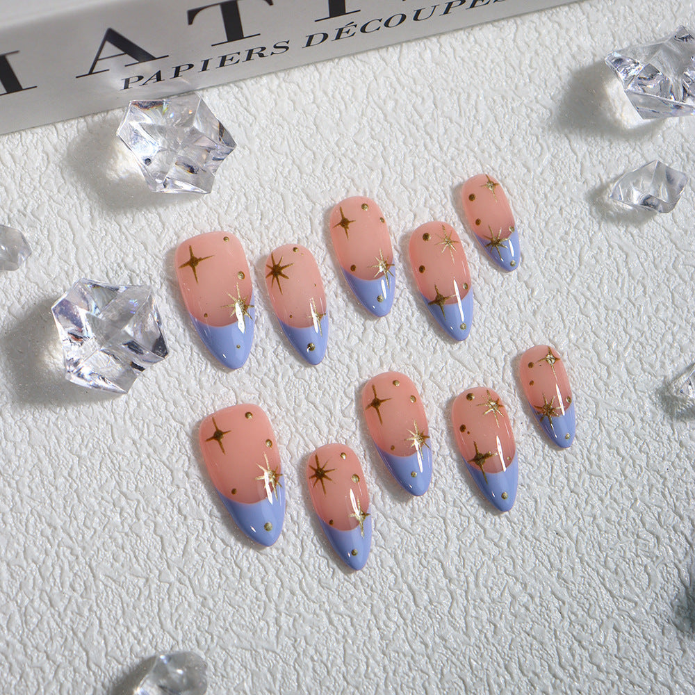 Pink and blue color system, sweet and cute style, suitable for daily and party use, press-on nails.