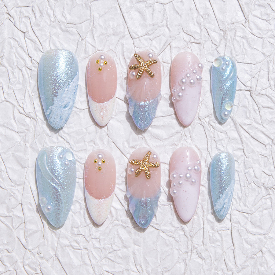 Pastel Seaside Style Beach Vacation Wearable Nail Art