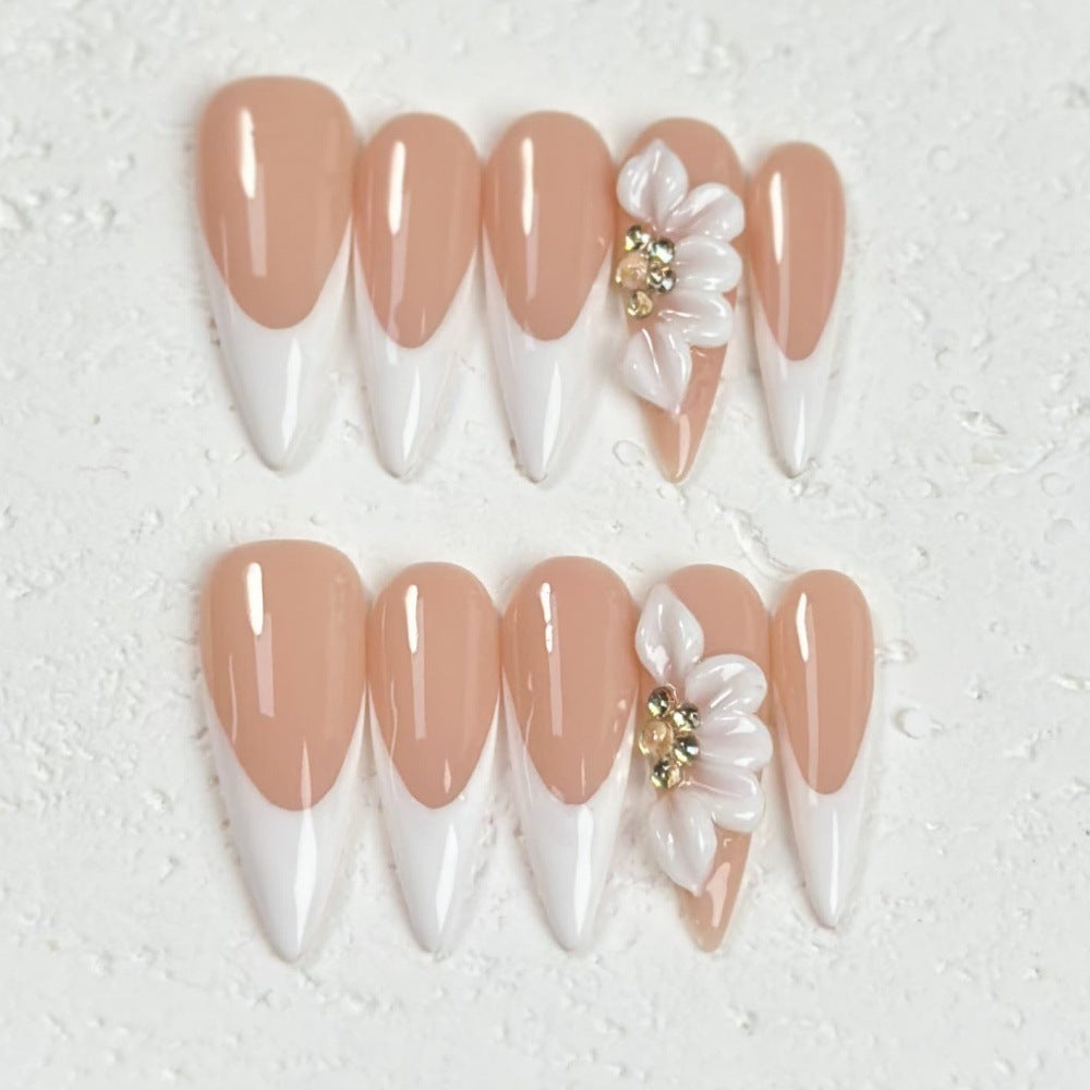 Nude & White Elegant French Style Wearable Nails for Daily & Special Occasions