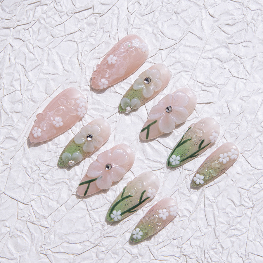 Pastel Green And Pink Sweet Style Daily Wear Fake Nails