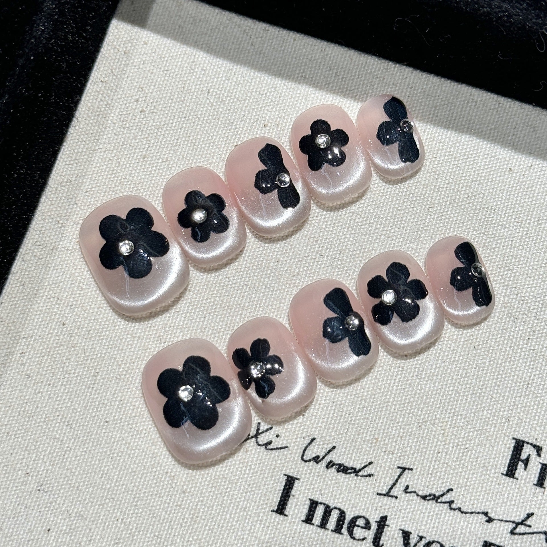 Pink and Black Color, Floral Style, Daily Use, Wearable Nail Art