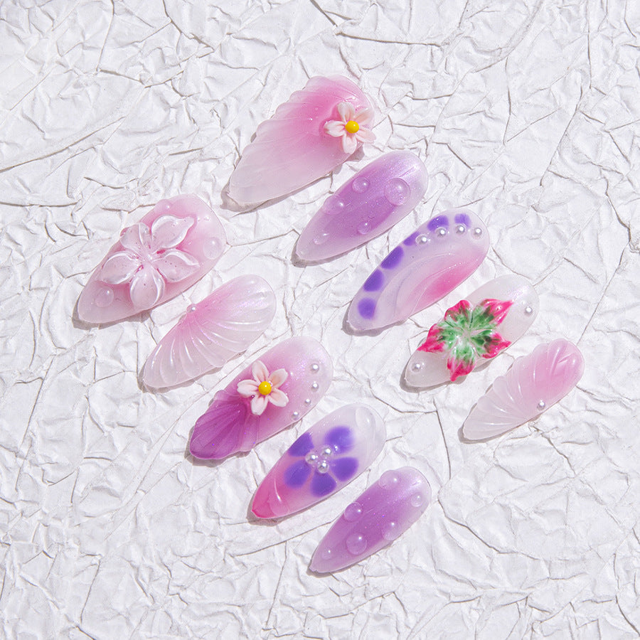 Pink Purple Sweet Style Daily Wear Press On Nails