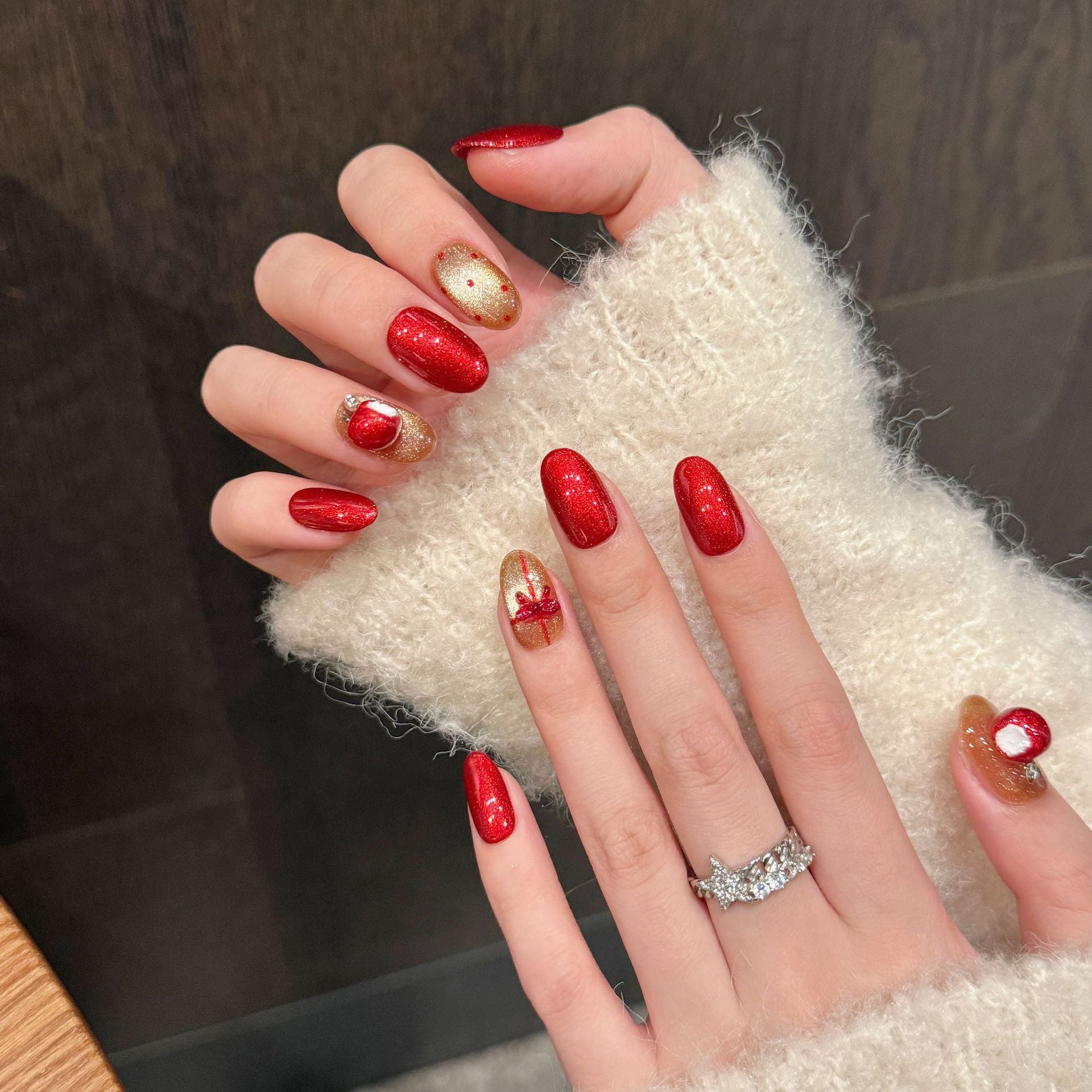 Red and Gold Glamorous Party Wearable Nail Art