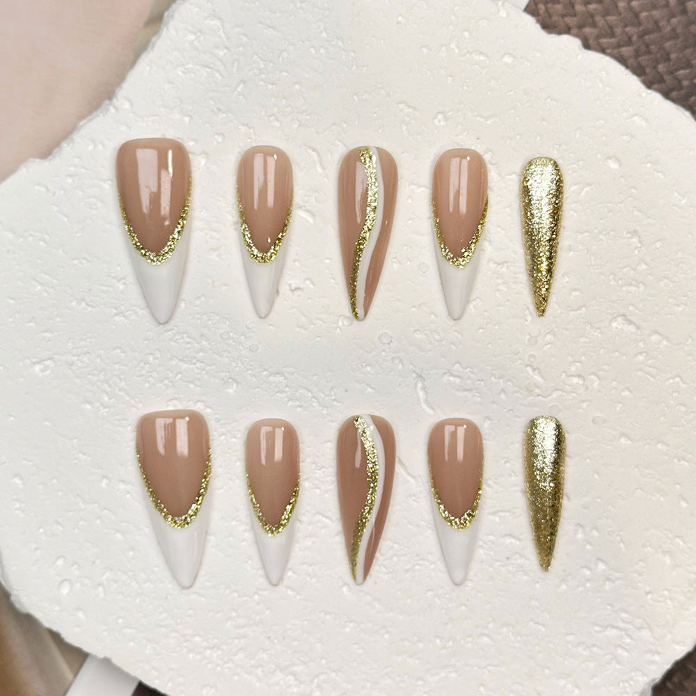 Beige and White Elegant Party Wearable Nail Art