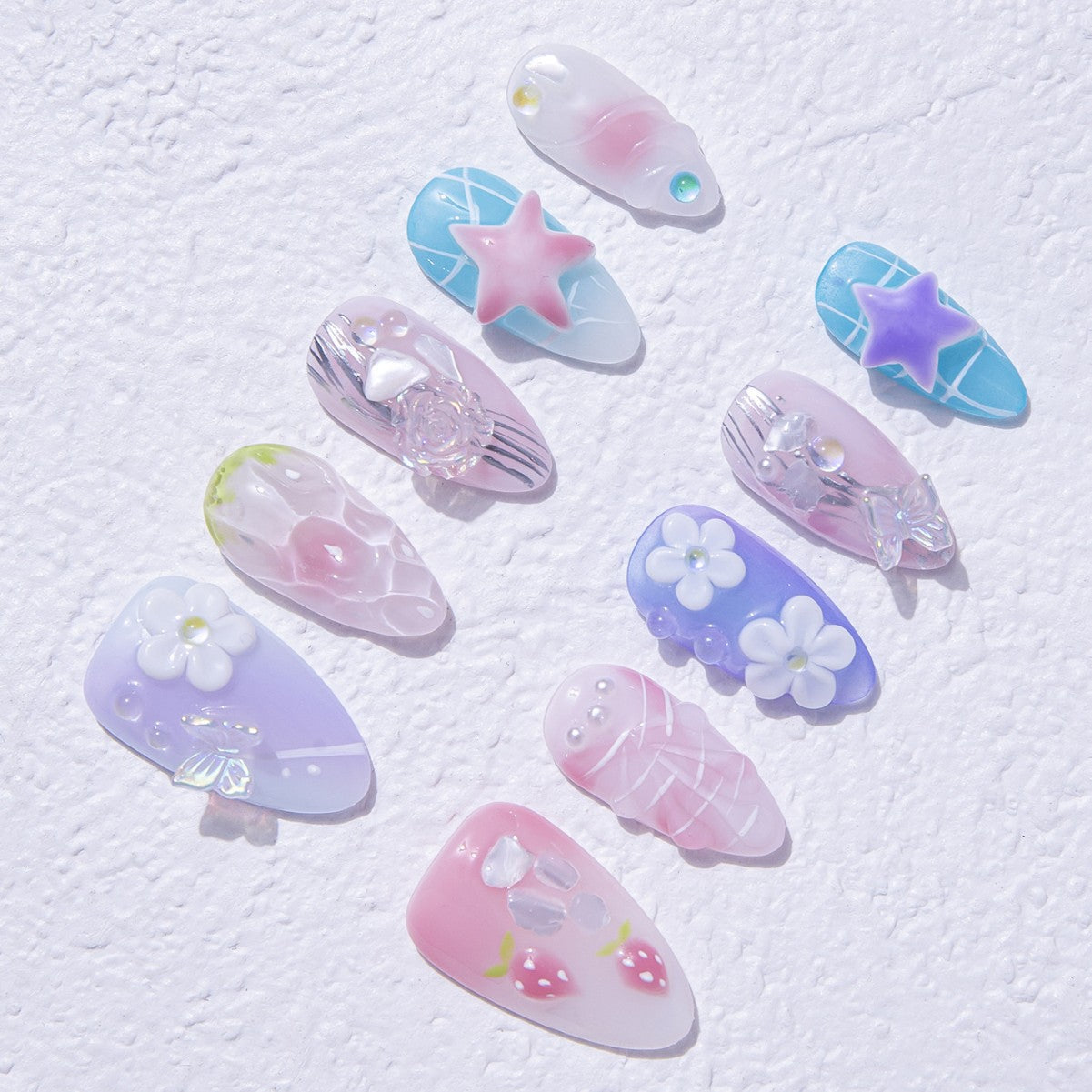 Blue and sweet style party attire and wearable nail art