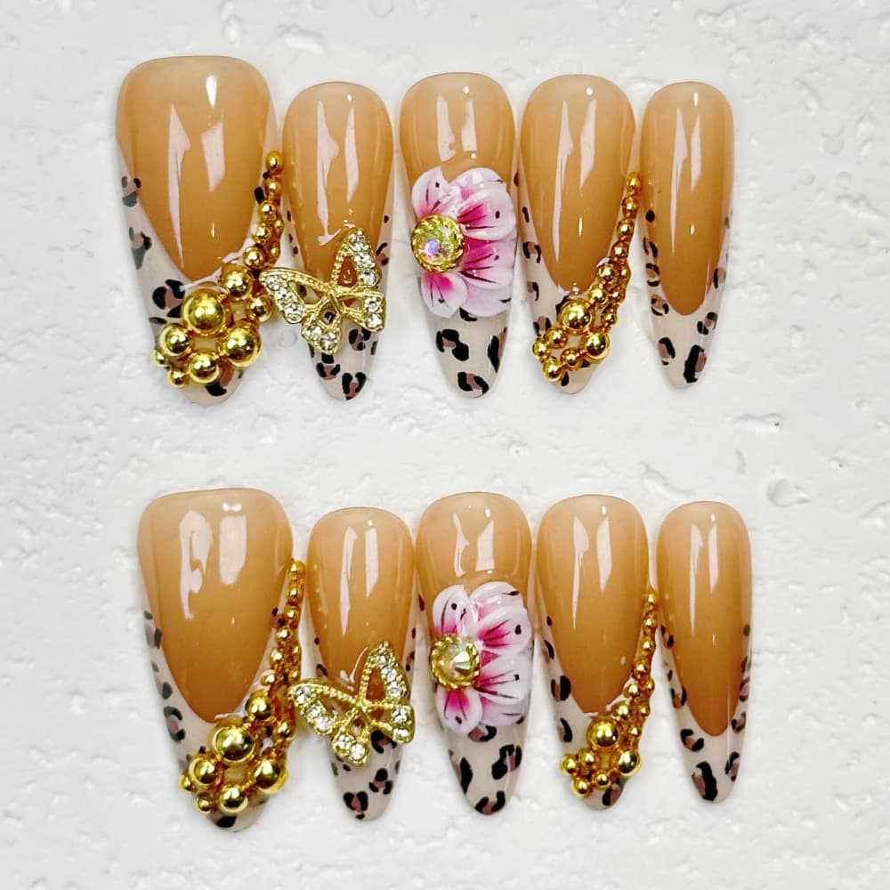 Nude Leopard Print Glamorous Party Wearable Nail Art