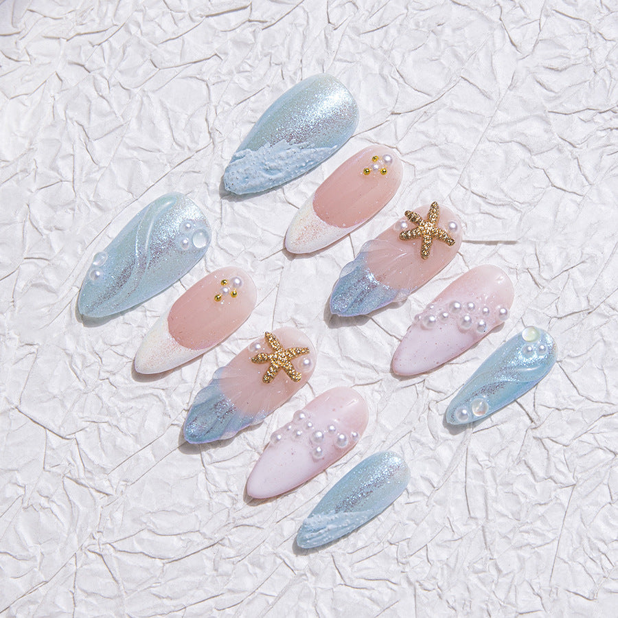Pastel Seaside Style Beach Vacation Wearable Nail Art