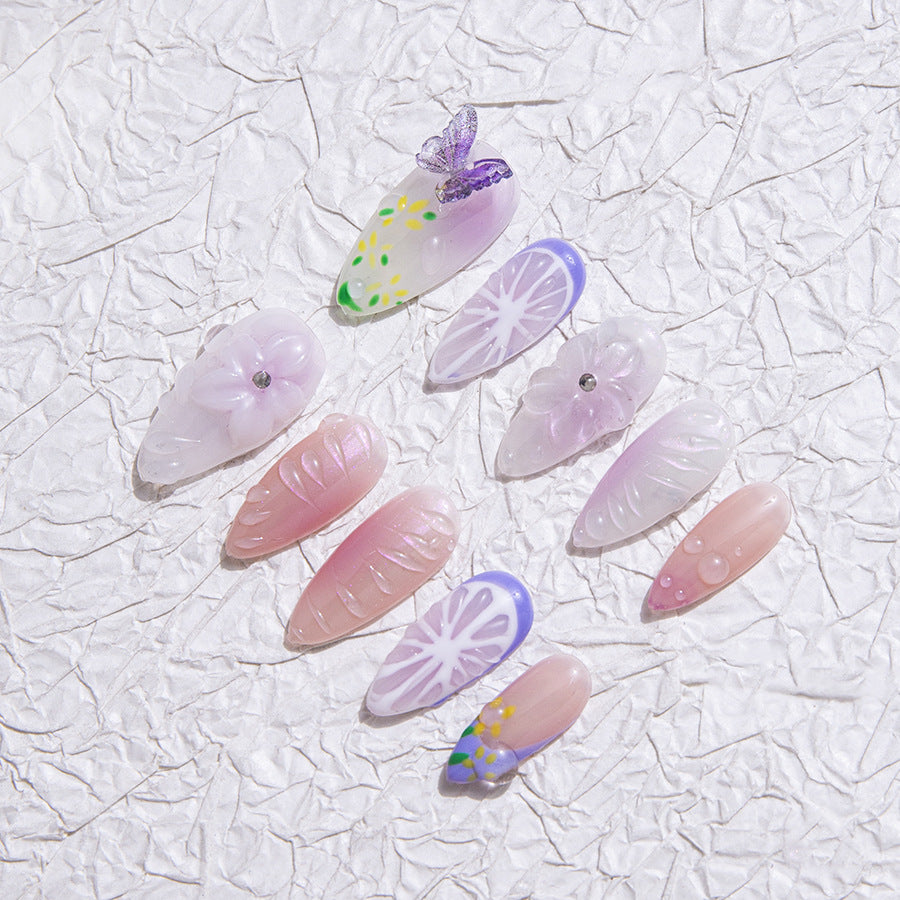 Pastel - Colored, Floral - Themed, Spring / Summer Wearable Nail Art with Butterfly and Lemon Accents