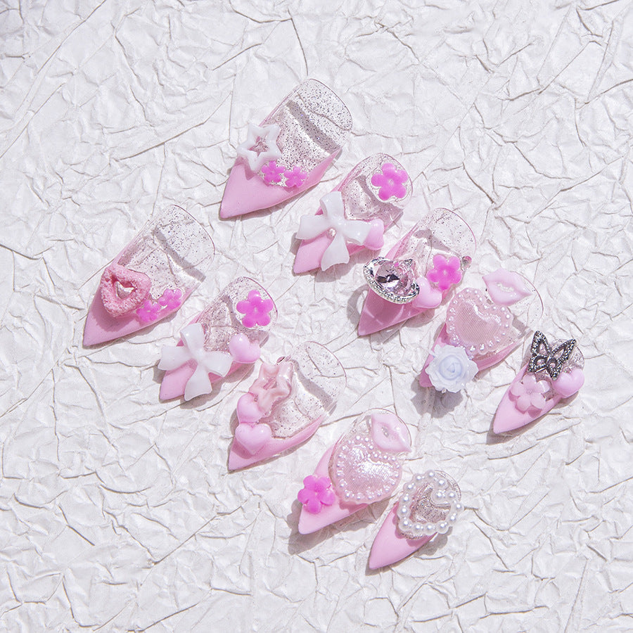 Pink Sweet Party Wearable Nail Art with Cute Decorations
