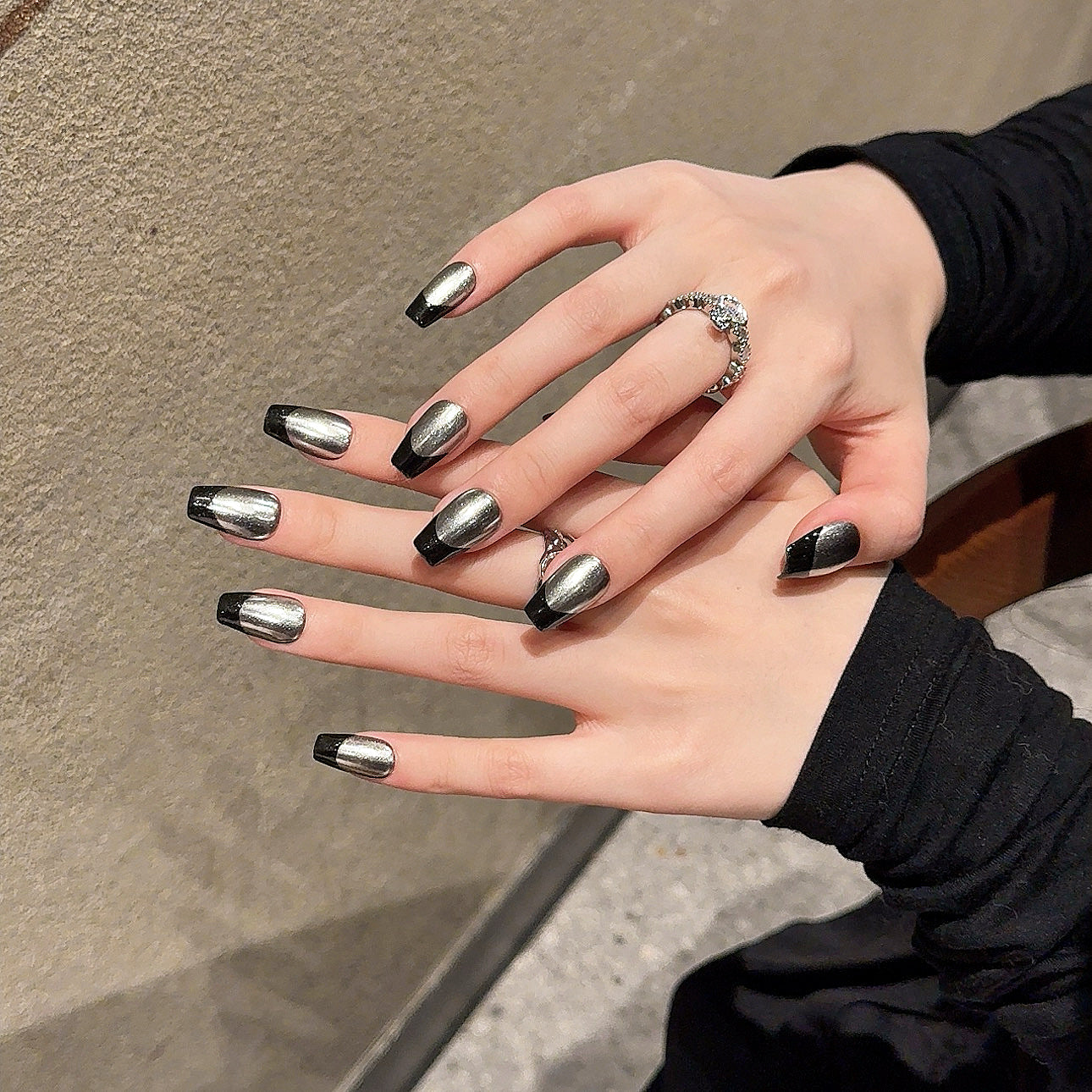 Silver Black Edgy Party Wearable Nail Art