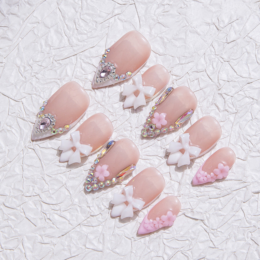 Pink and White Sweet Style Daily Wear Press - on Nails