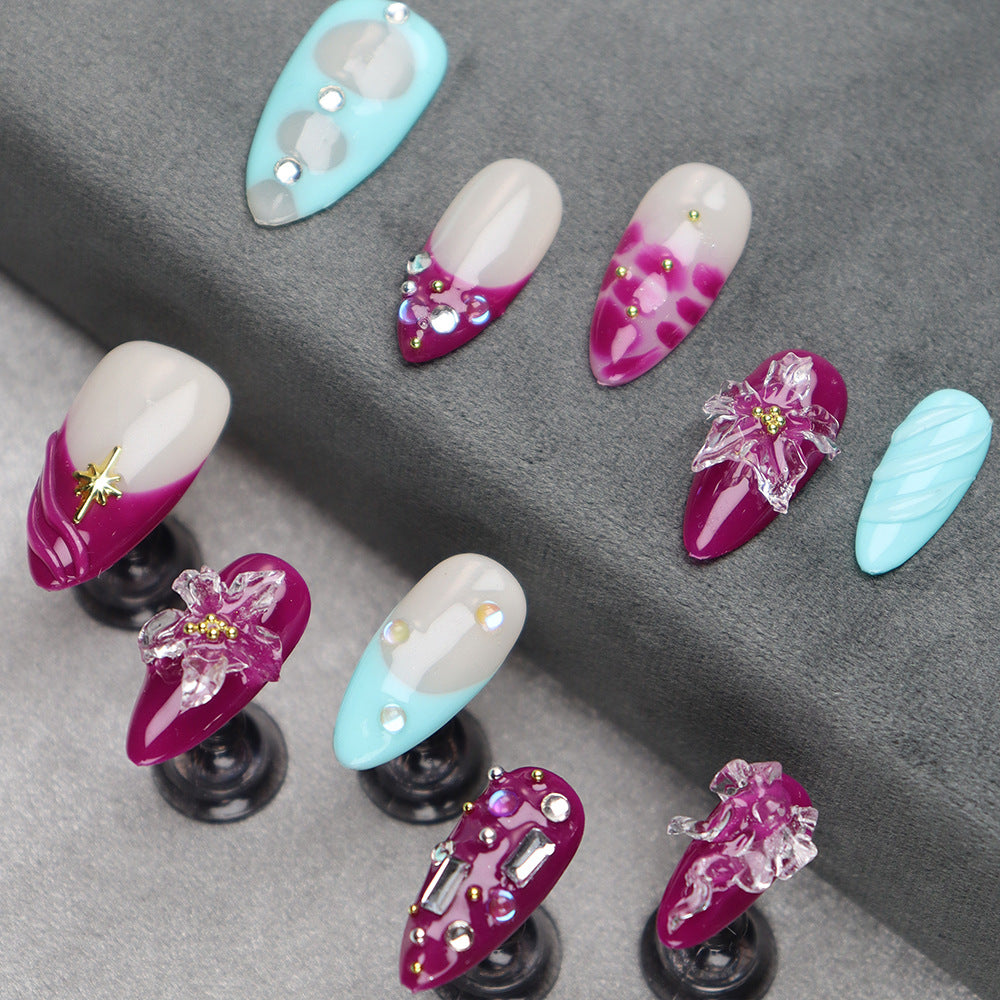 Pink, Blue and White Color, Sweet and Cute Style, Suitable for Daily Wear and Parties, Fashionable Nail Art