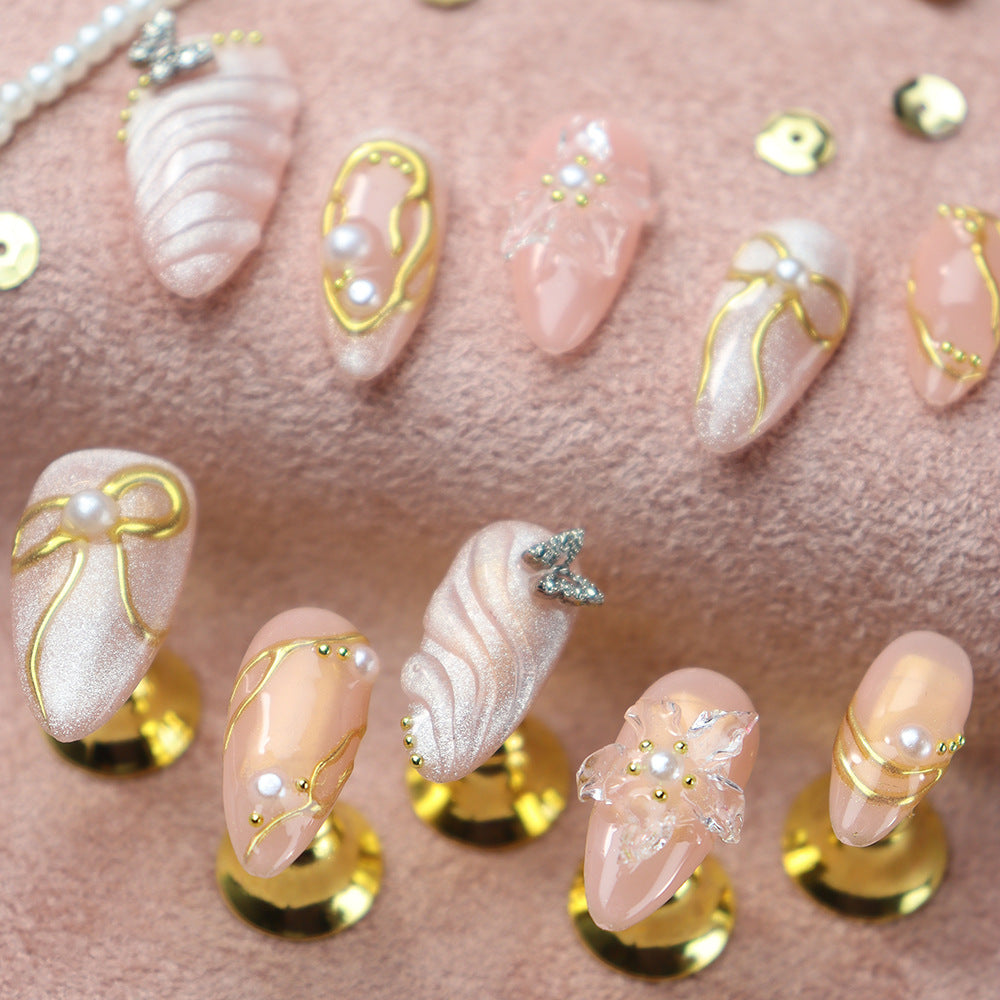 Pink - gold elegant bridal wearable nail art