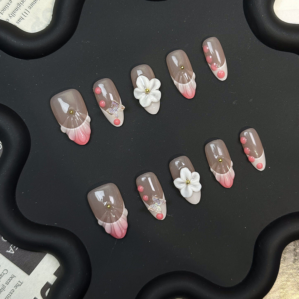 Nude and Pink Romantic Style Wearable Nails for Daily and Party Use