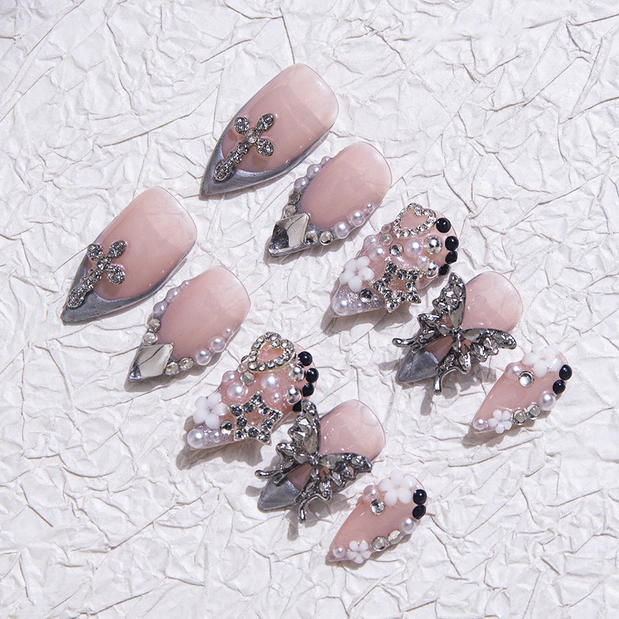 Pink and silver gothic and elegant party and daily wear nail art