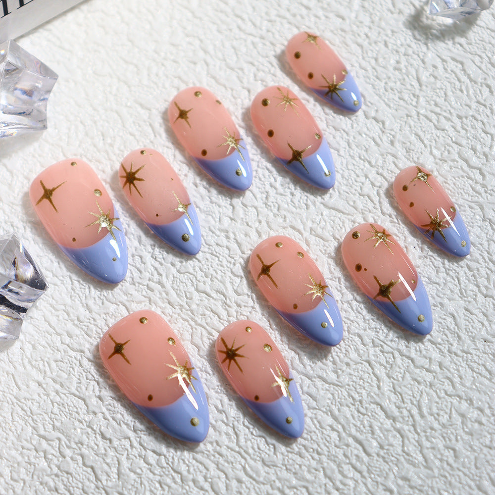 Pink and blue color system, sweet and cute style, suitable for daily and party use, press-on nails.