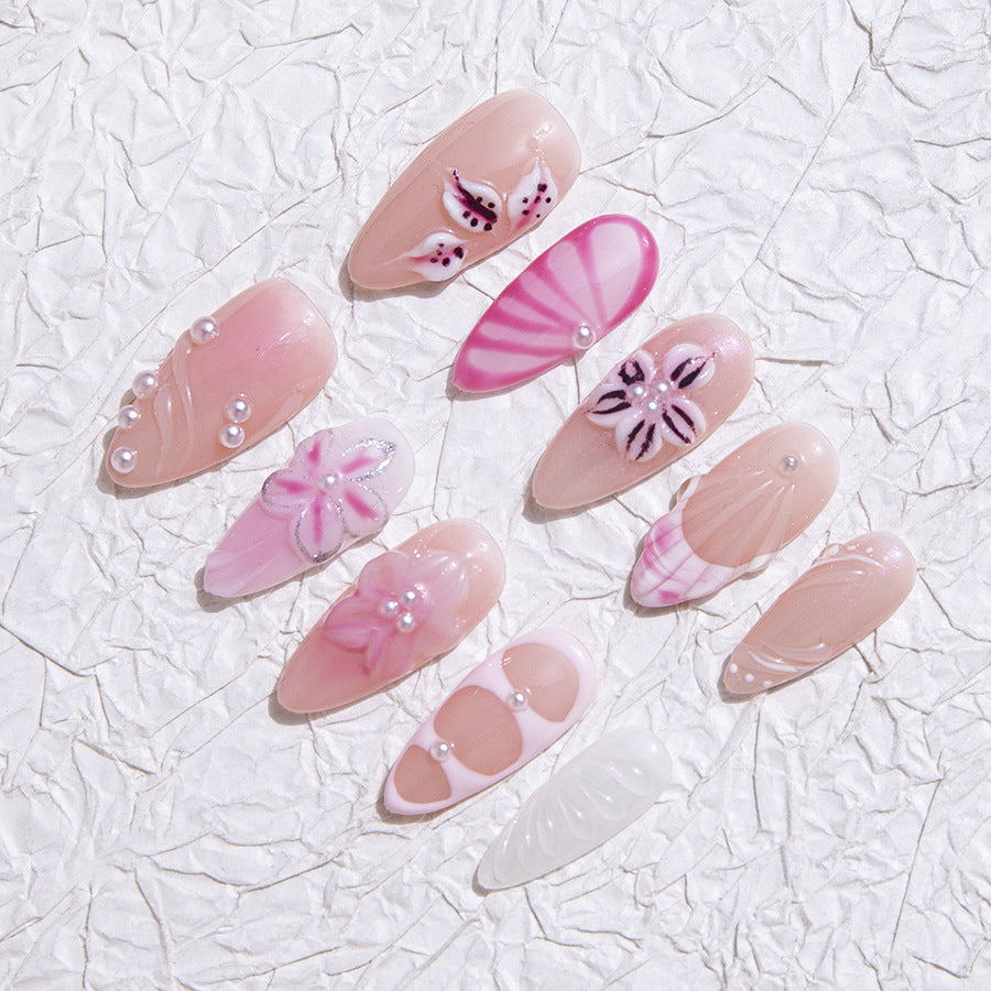 Pink - White Sweet Style Daily Wear False Nails