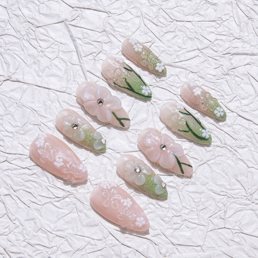 Pastel Green And Pink Sweet Style Daily Wear Fake Nails