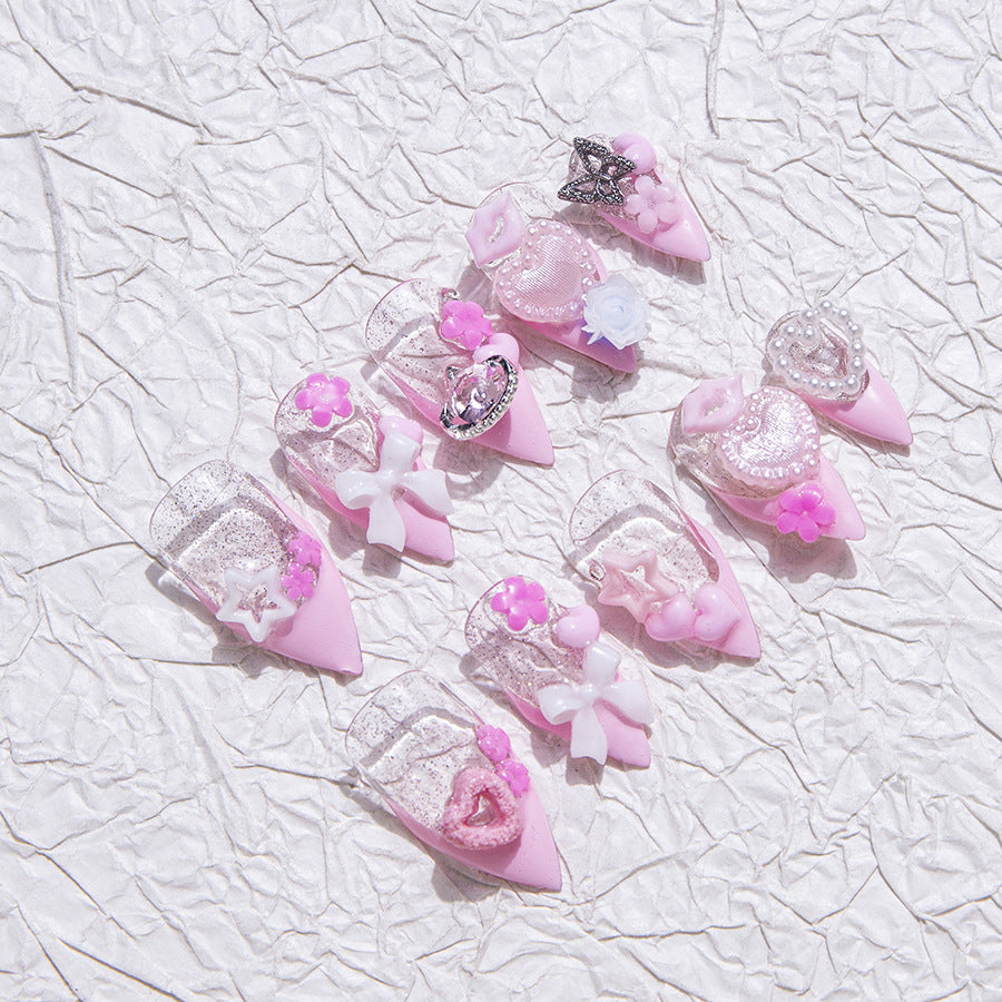 Pink Sweet Party Wearable Nail Art with Cute Decorations