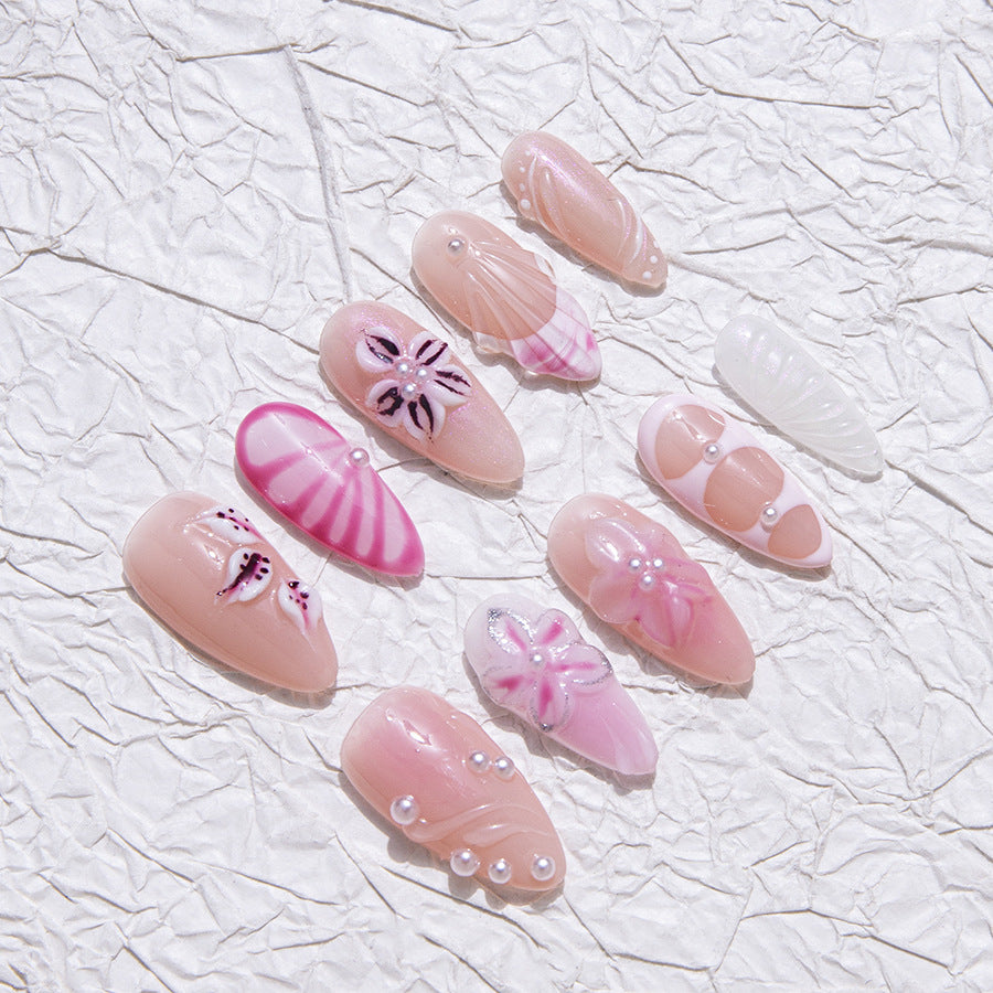Pink - White Sweet Style Daily Wear False Nails