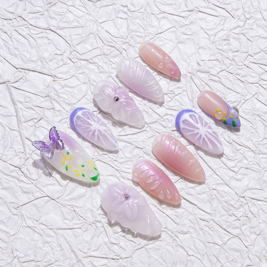 Pastel - Colored, Floral - Themed, Spring / Summer Wearable Nail Art with Butterfly and Lemon Accents