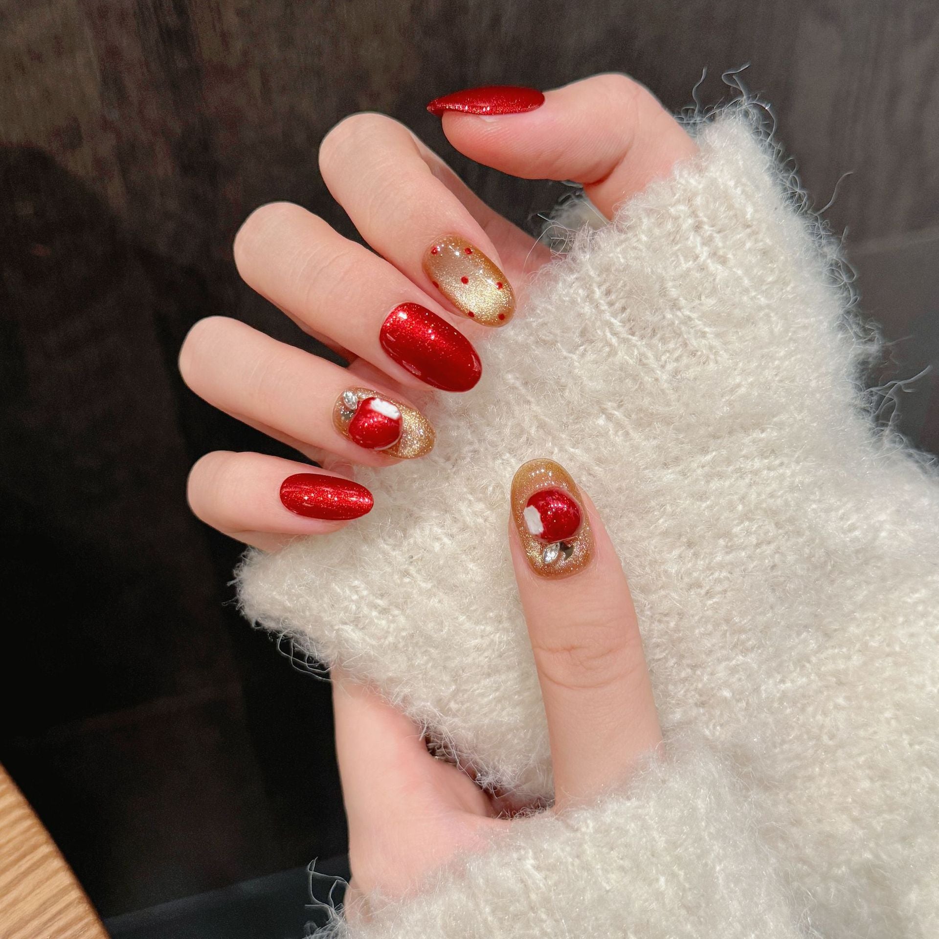 Red and Gold Glamorous Party Wearable Nail Art