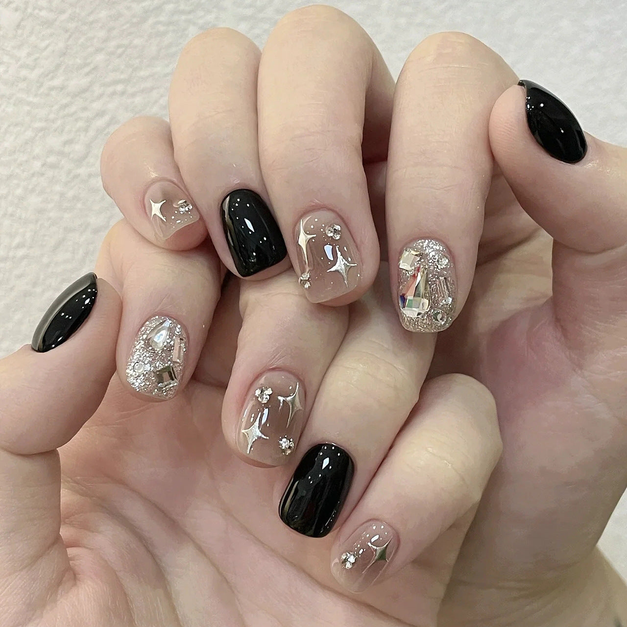 Black and Silver Sparkle Nightclub Wearable Nail Art