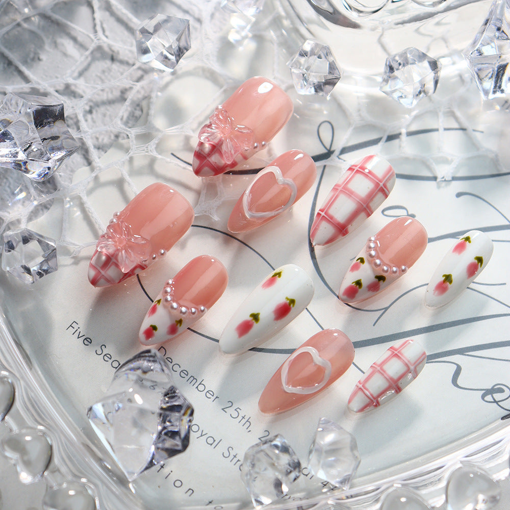 Pink and white sweet style daily wear press on nails