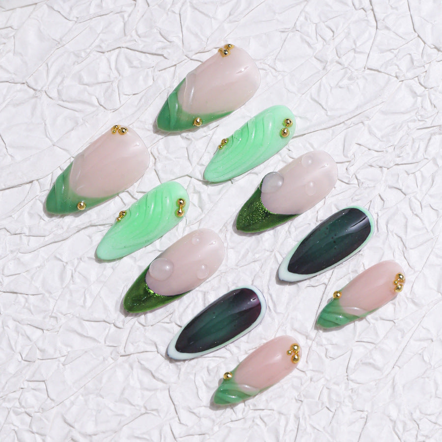 Pink and Green Artistic Daily Wear Press-on Nails