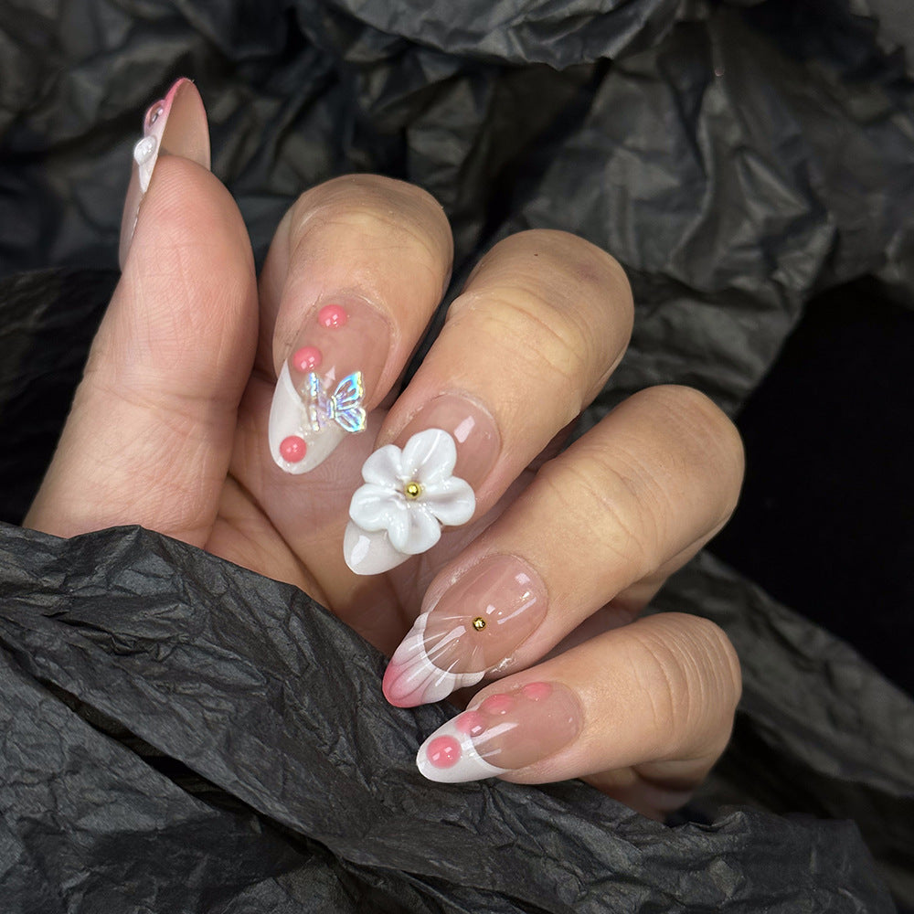 Nude and Pink Romantic Style Wearable Nails for Daily and Party Use