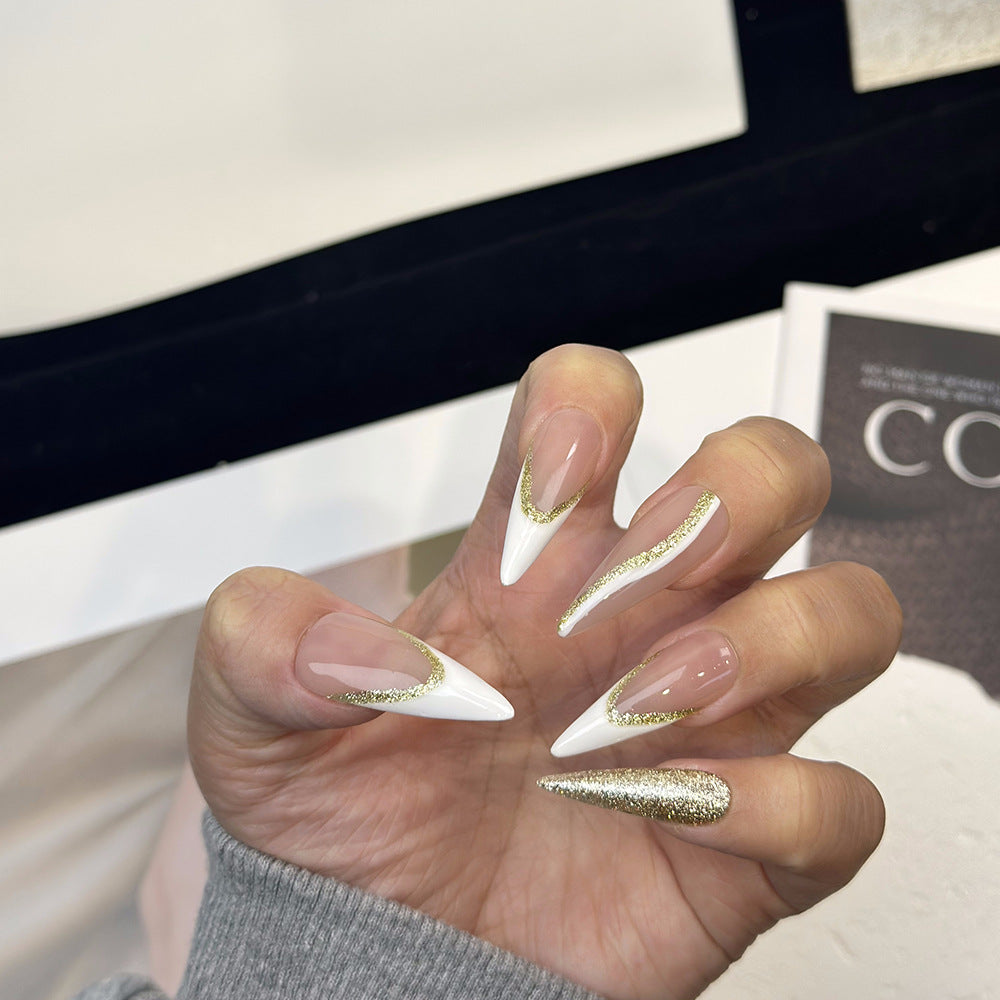 Beige and White Elegant Party Wearable Nail Art