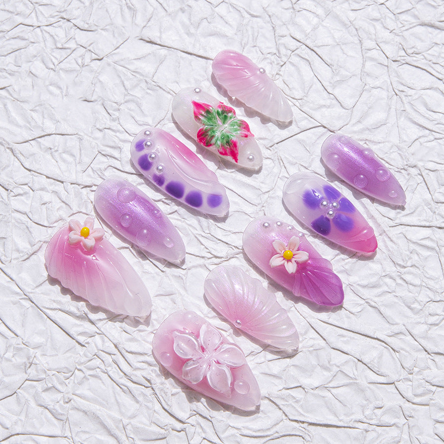 Pink Purple Sweet Style Daily Wear Press On Nails