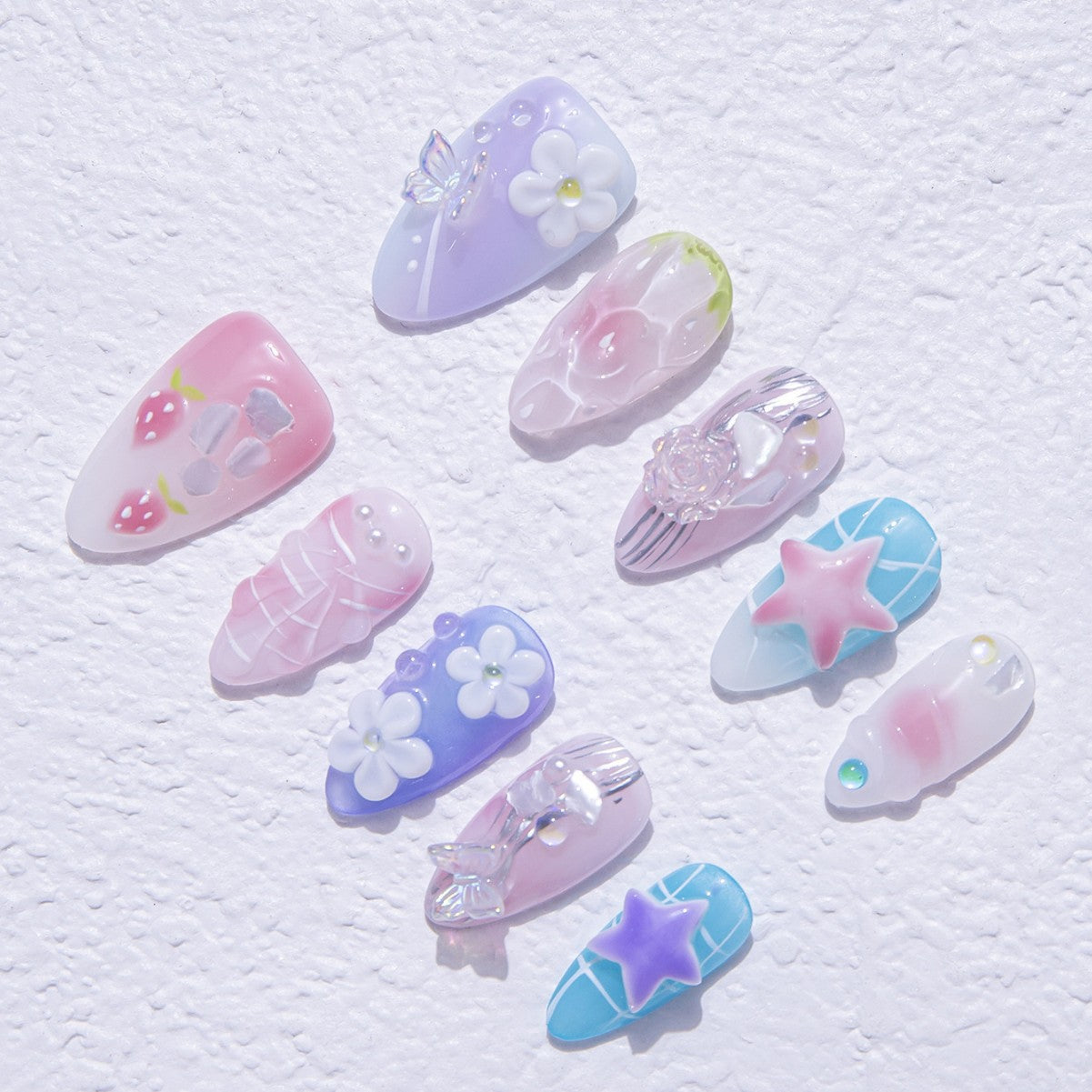 Blue and sweet style party attire and wearable nail art