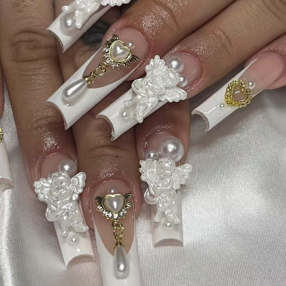 Nude and White Sweet and Romantic Wedding Wearable Nail Art
