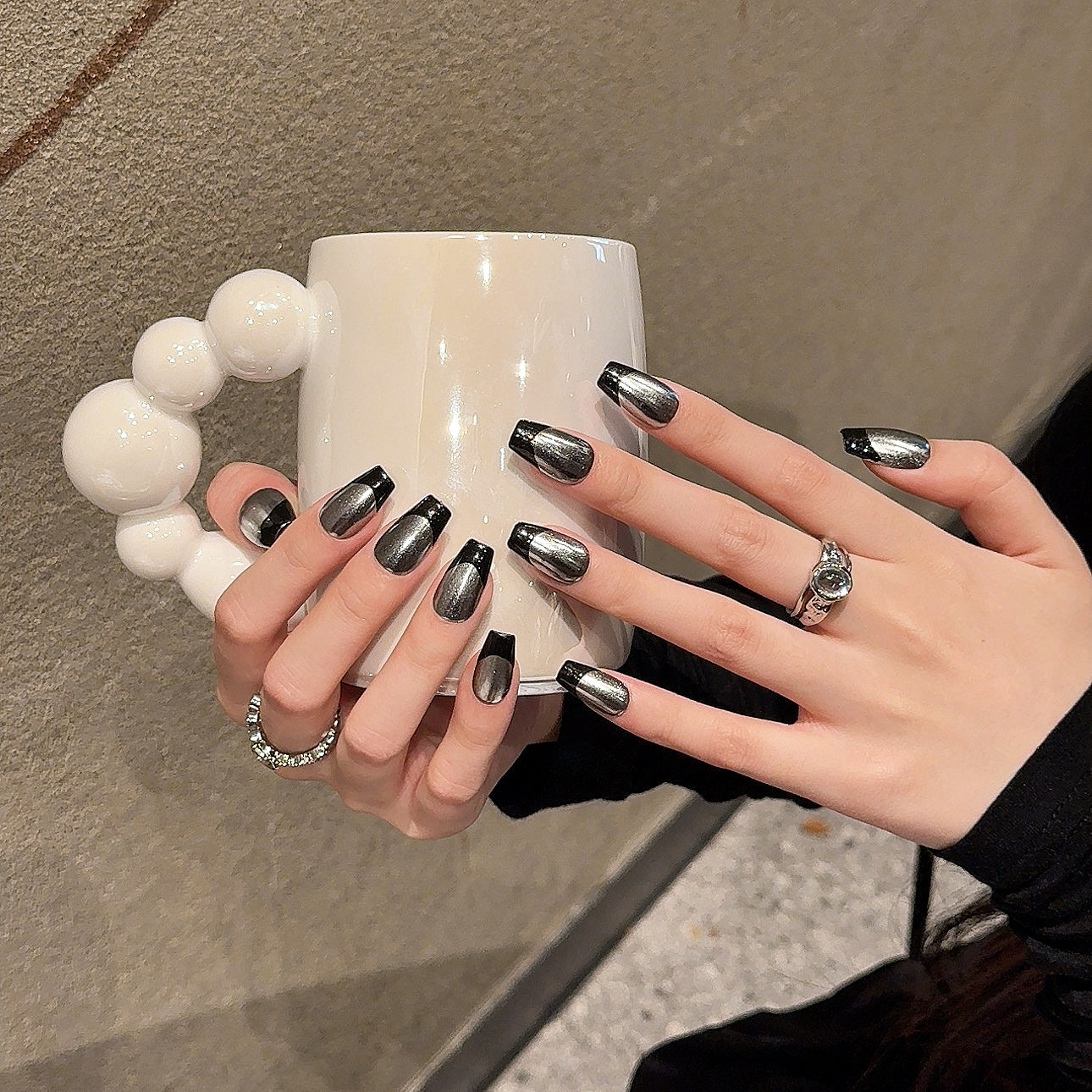 Silver Black Edgy Party Wearable Nail Art