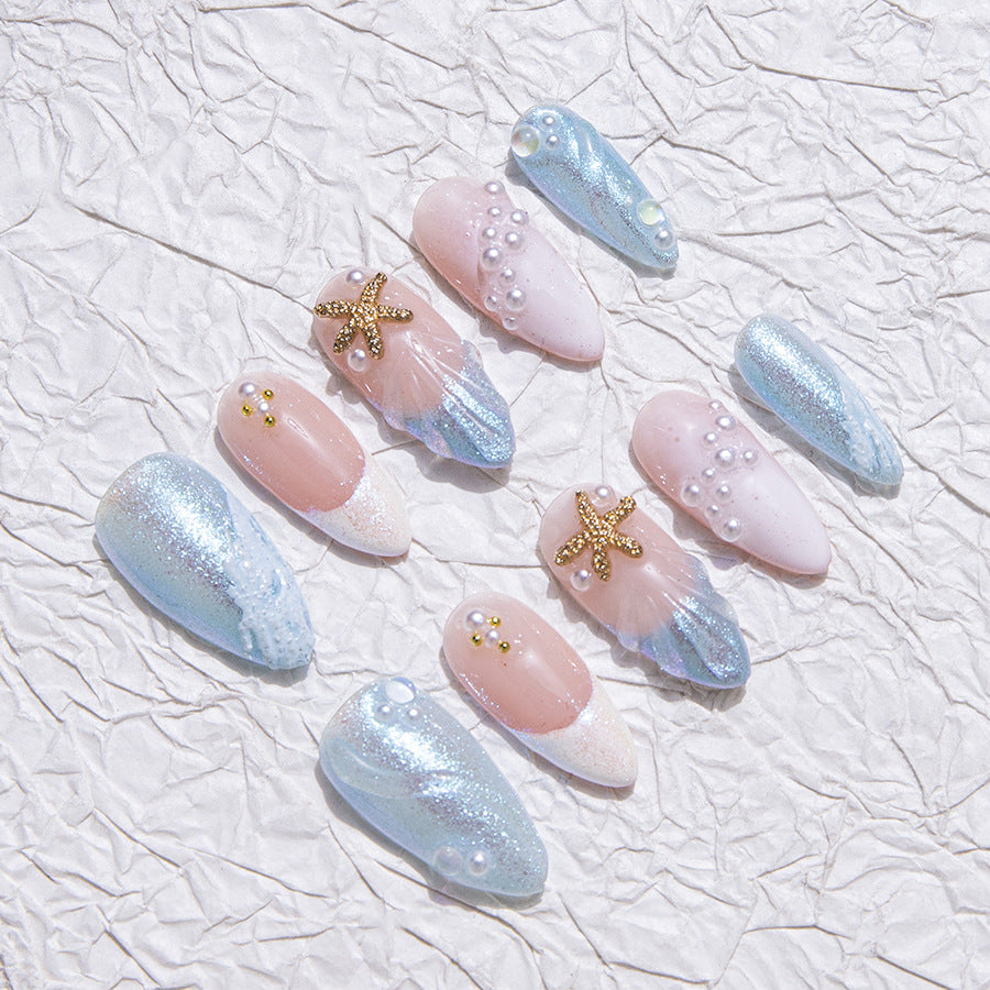 Pastel Seaside Style Beach Vacation Wearable Nail Art