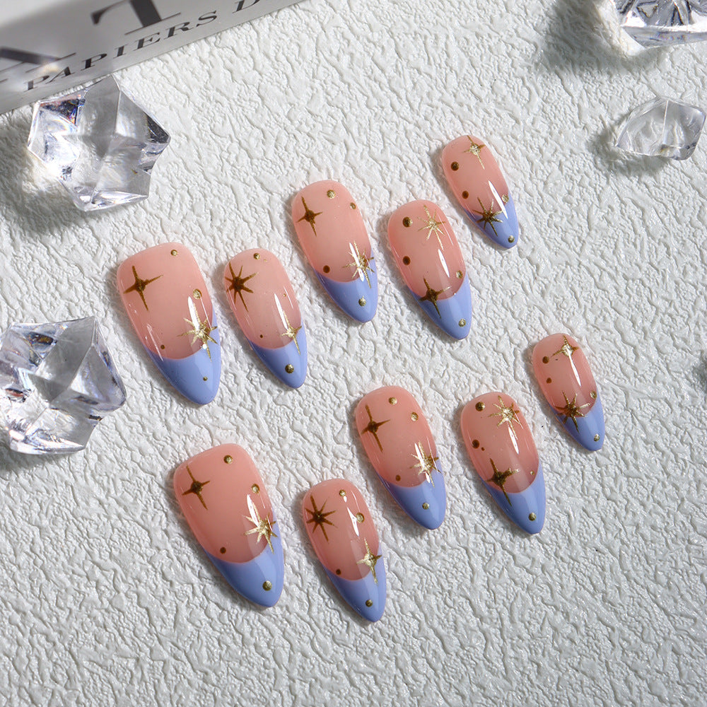 Pink and blue color system, sweet and cute style, suitable for daily and party use, press-on nails.