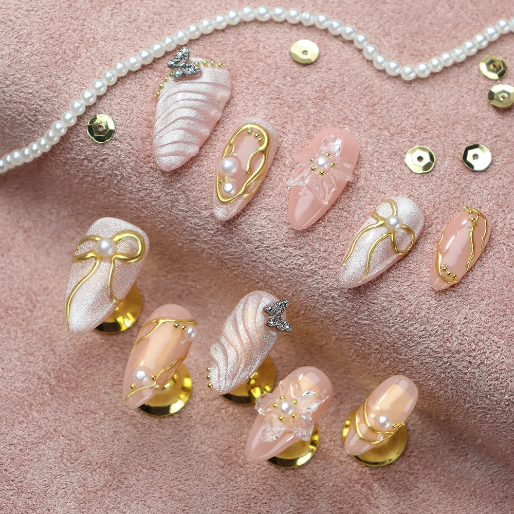 Pink - gold elegant bridal wearable nail art